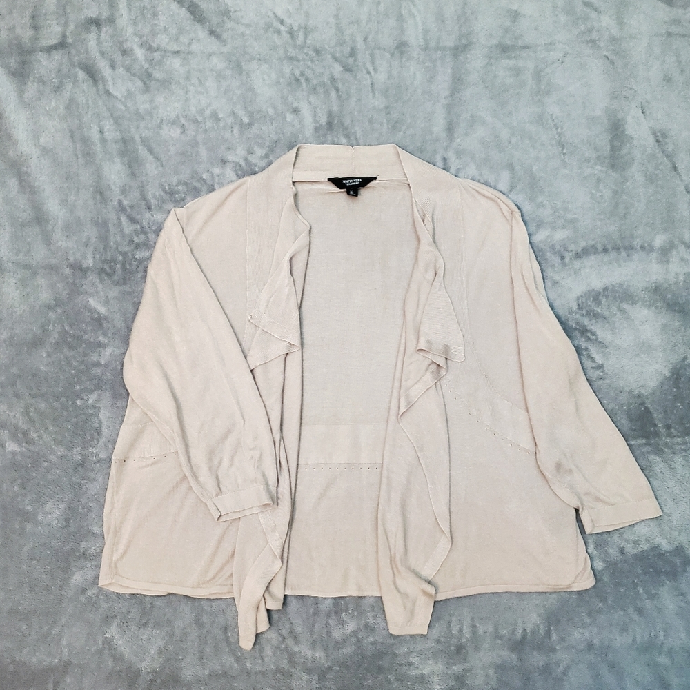 Simply Vera Wang Open Front Waterfall Collar Quarter Length Sleeve Cardigan